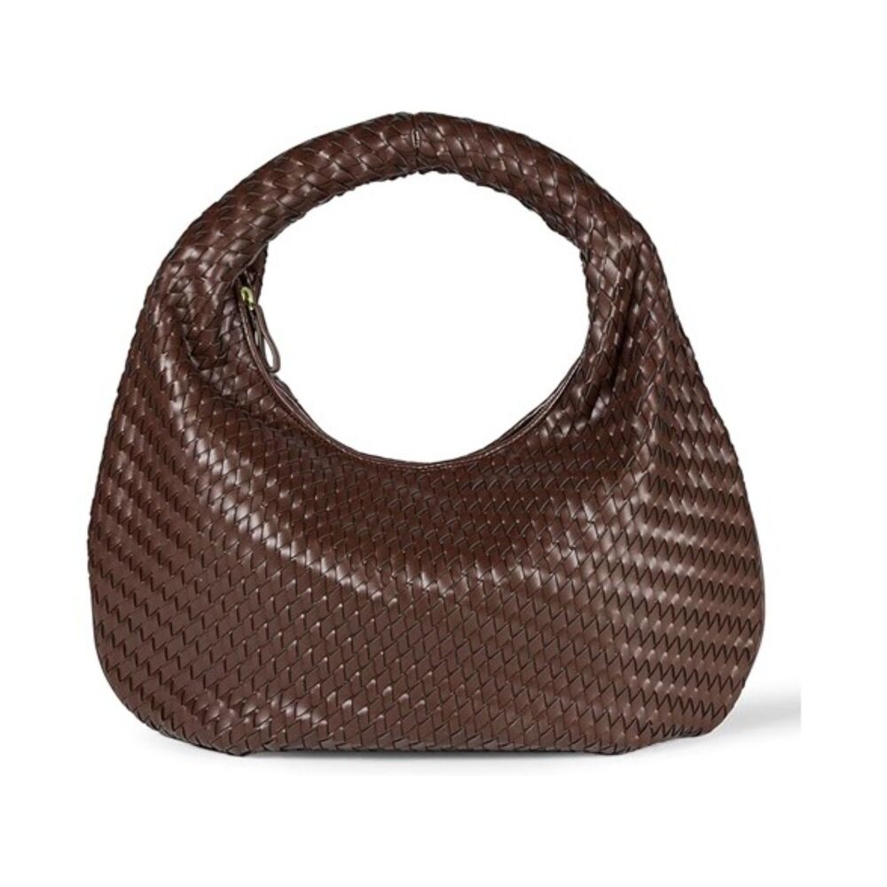 Amazon Essentials Womens Woven Shoulder Bag- brown leather